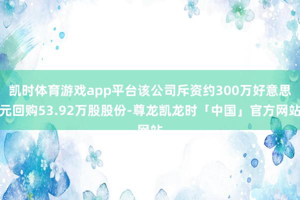凯时体育游戏app平台该公司斥资约300万好意思元回购53.92万股股份-尊龙凯龙时「中国」官方网站